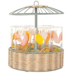 Maisons Du Monde Chopes En Verre Motifs Arc-en-ciel Et Fruits (x6) Et Support Façon Paillotte