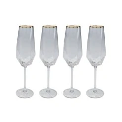Kare Design Lot De 4 - Flûte à Champagne En Verre Bord Doré
