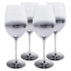 Kare Design Lot De 4 - Verre à Vin En Verre Transparent Et Argenté