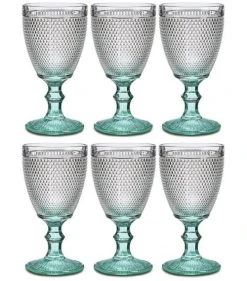 Wadiga Verres à Vin Pieds Turquoise Points 33cl - Lot De 6